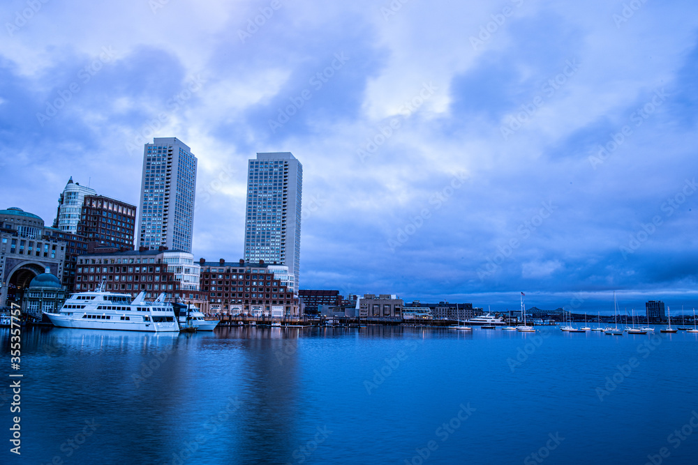 boston skyline over water