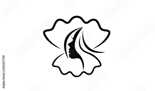 Pearl beauty face silhouette black white logo icon design