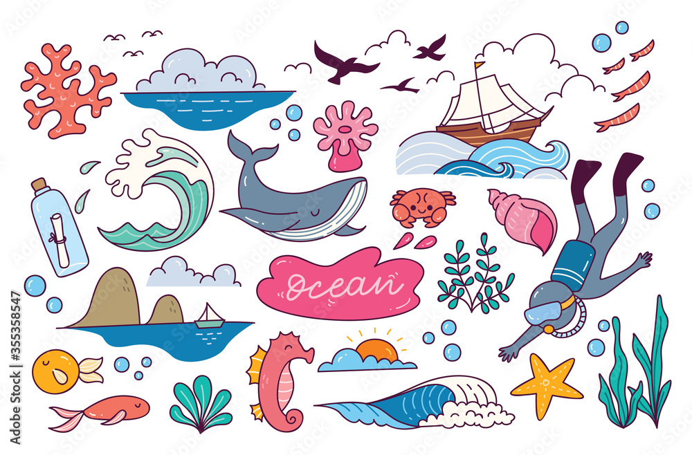 Naklejka premium World ocean day doodle element