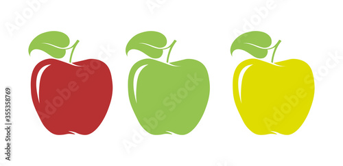 Three Red  Green and Yellow Colour Apples vector drawing on a white background