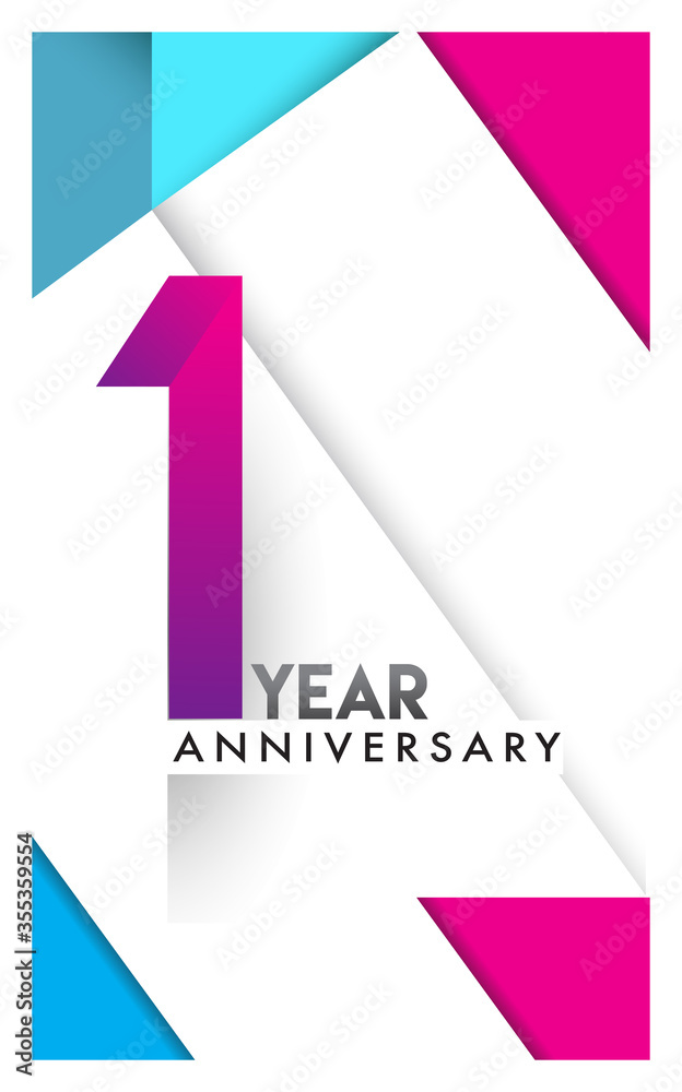 1st years anniversary logo, vector design birthday celebration with colorful geometric isolated on white background. 1st years anniversary logo, vector design birthday celebration with colorful geometric isolated on white background.