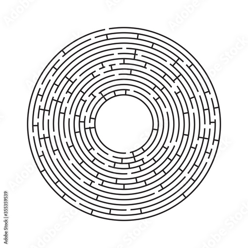 Vector circle labyrinth. Maze or Labyrinth with entry and exit. Children rebus, searching way puzzle.