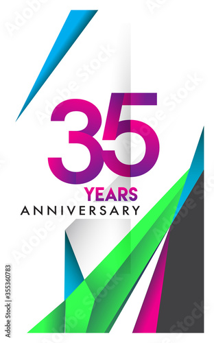 35th years anniversary logo, vector design birthday celebration with colorful geometric isolated on white background.