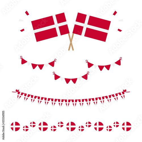 Set, collection of flags, borders and garlands for Flag Day in Denmark and other danish national holidays.
