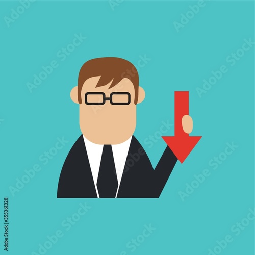 businessman with down arrow