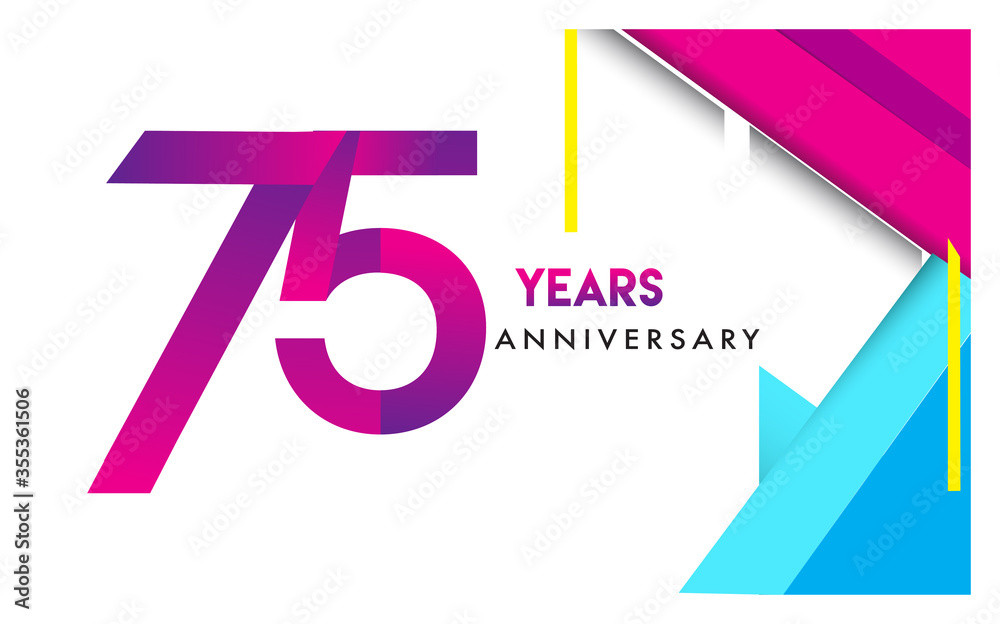 75th years anniversary logo, vector design birthday celebration with colorful geometric isolated on white background.