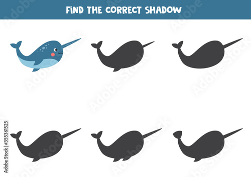 Find the correct shadow of cartoon narwhal.