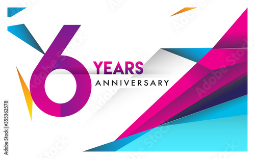 6th years anniversary logo, vector design birthday celebration with colorful geometric isolated on white background.