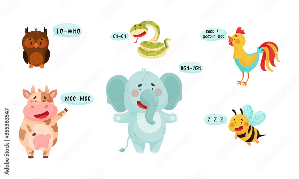 Obraz premium Cute Animals Emitting Sounds and Tooting Vector Set