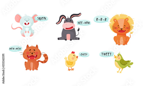 Cute Animals Emitting Sounds and Tooting Vector Set
