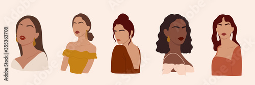 Abstract woman vector. Female portraits illustration collection. illustration makeup face, Digital Fashion illustration for social media post, Background cover, wallpaper.