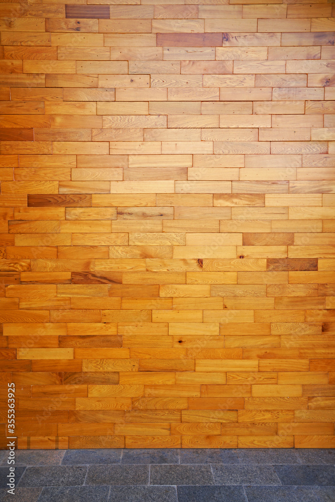 Obraz premium Wooden panels wall with blue granite floor tiles