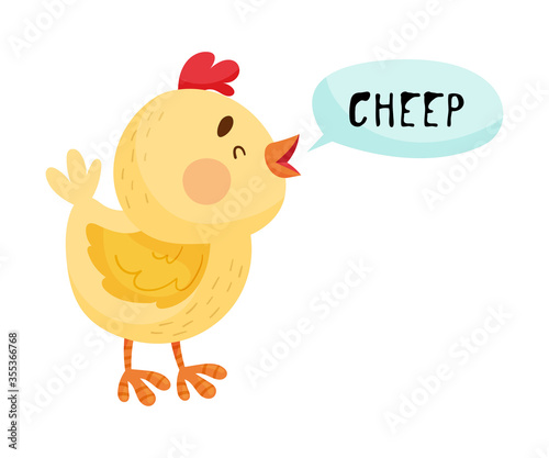 Little Yellow Chicken with Open Mouth Making Cheep Sound Isolated on White Background Vector Illustration