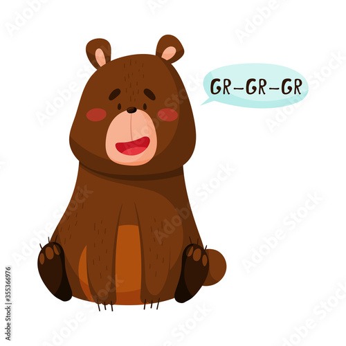 Brown Bear with Open Mouth Making Growling Sound Isolated on White Background Vector Illustration