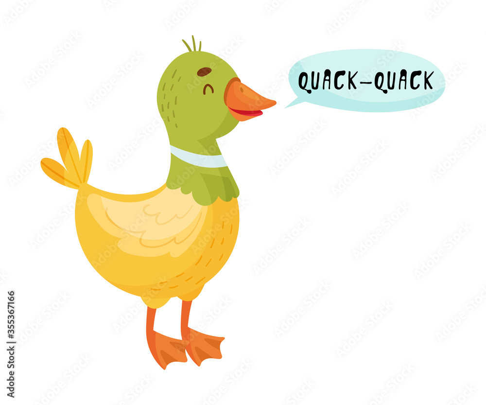 Duck with Open Mouth Making Quack Sound Isolated on White Background