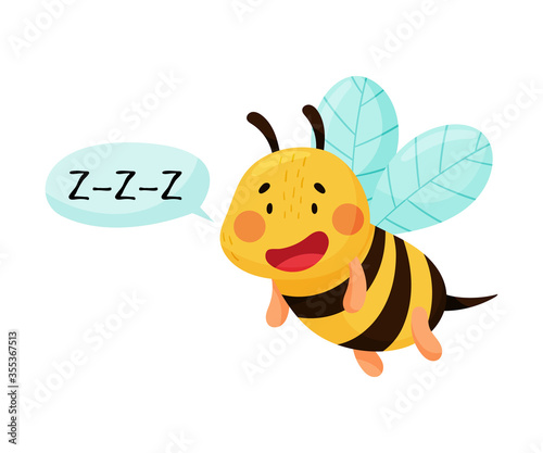 Striped Bee with Open Mouth Making Zzz Sound Isolated on White Background Vector Illustration