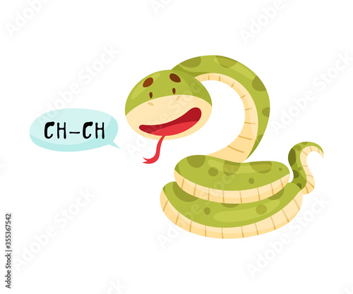 Snake with Open Mouth Making Hiss Sound Isolated on White Background Vector Illustration