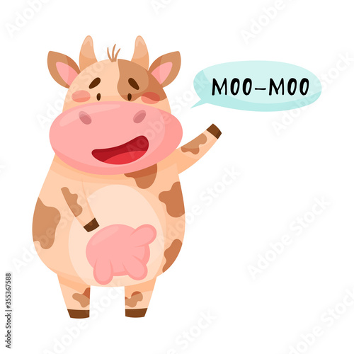 Cow with Open Mouth Making Moo Sound Isolated on White Background Vector Illustration