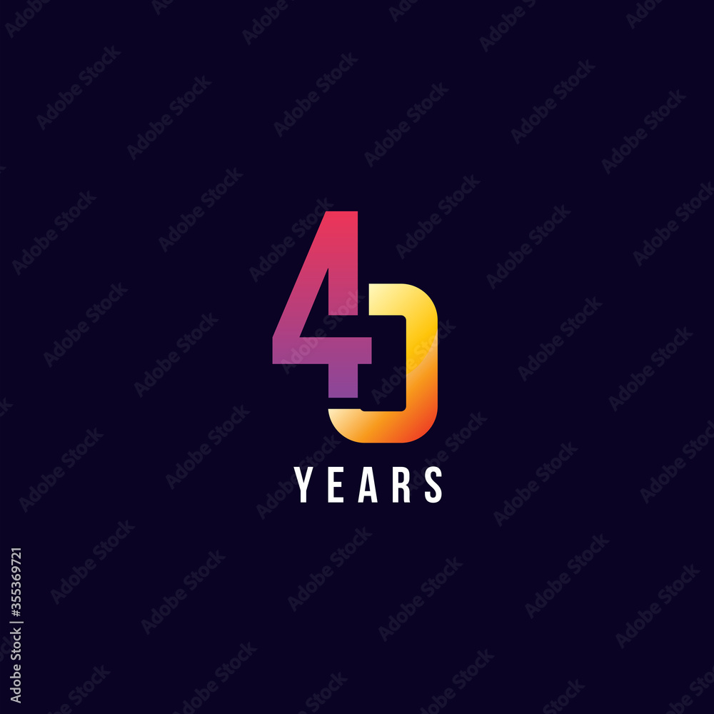 40 Years Anniversary Gradient Number Vector Design 40 Years Anniversary Gradient Number Vector Design