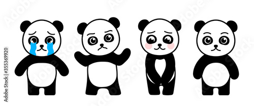 Cartoon cute little panda with different emotions. Vector illustration.