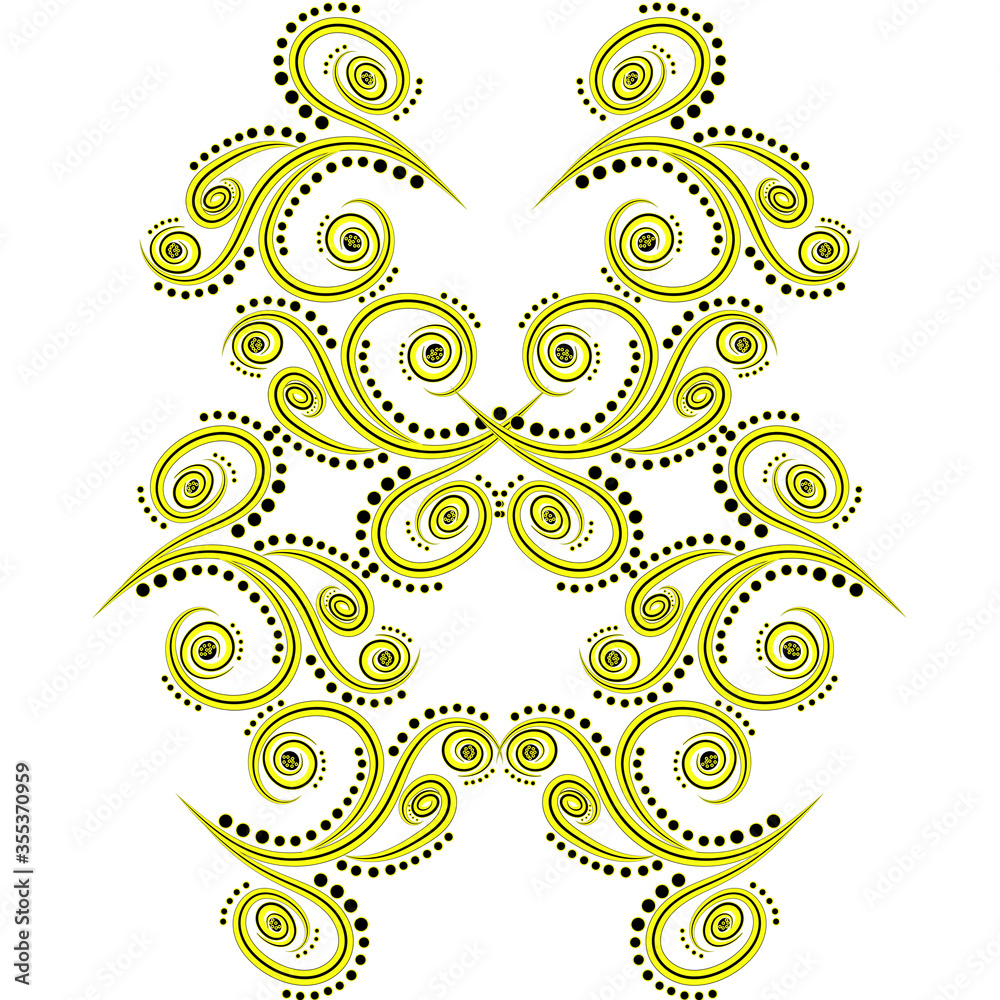 the pattern of their fantasy drawing is the line of the plant stem and circles, a crocheted pattern on a white background