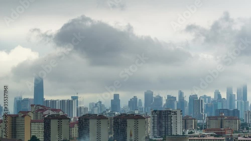 4K Time lapse Of Rain With Lightning At Kuala Lumpur, Malaysia. Zoom In.