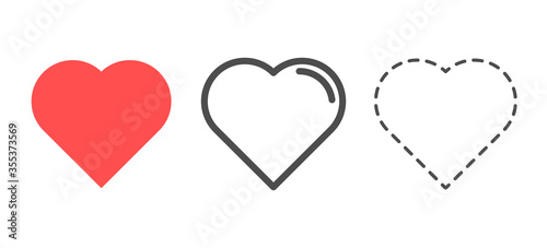 Heart Like Love Icon Set. Dashed Outline, Red Color, Minimal Style. Heart Icon Set. Like Icon For Social Media Facebook, Instagram. Vector Illustration Eps10