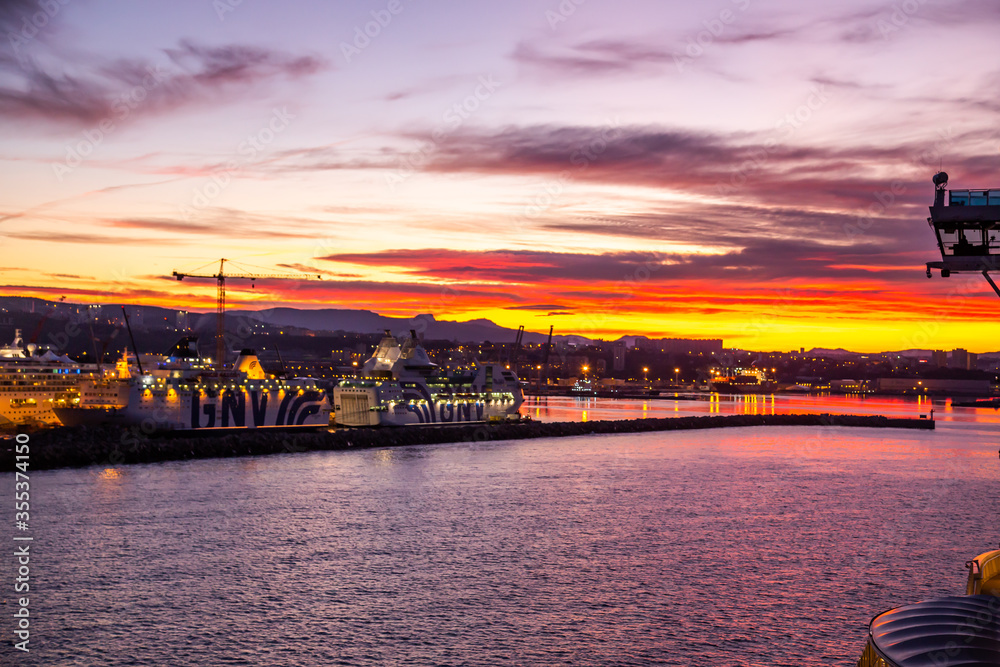 Dawn at the port of Marseille
