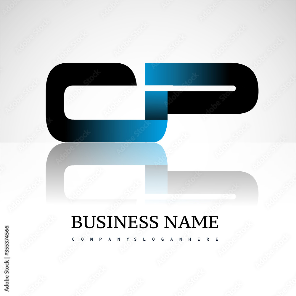 Initial letter CP uppercase modern and simple logo linked blue and black colored, isolated in white background. Vector design for company identity.