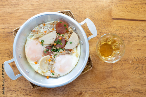 Pan-fried eggs, breakfast of Vietnam, Asia, famous