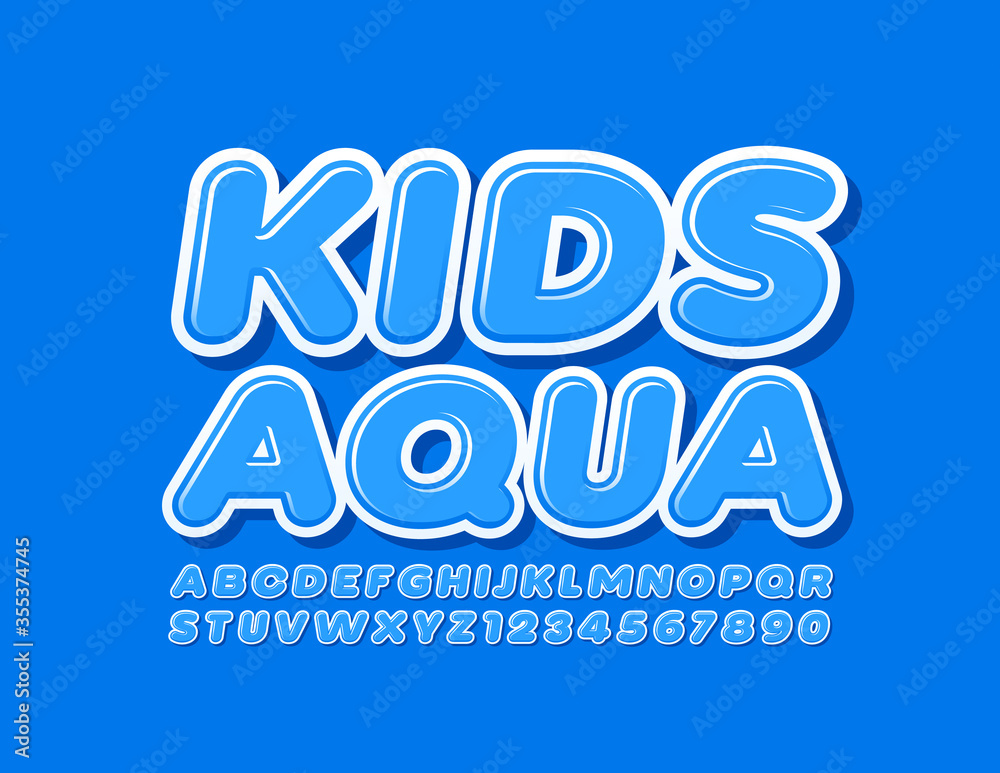 Vector Blue sign Kids Aqua. Modern Glossy Font. Trendy Alphabet Letters and Numbers Vector Blue sign Kids Aqua. Modern Glossy Font. Trendy Alphabet Letters and Numbers
