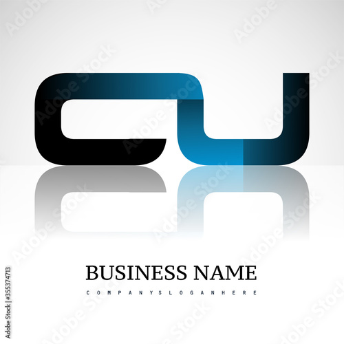 Initial letter CU uppercase modern and simple logo linked blue and black colored, isolated in white background. Vector design for company identity.