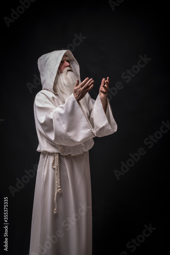 Obraz na plátne Portrait of a manly and brutal, majestic, old man, sorcerer, wizard with gray ha