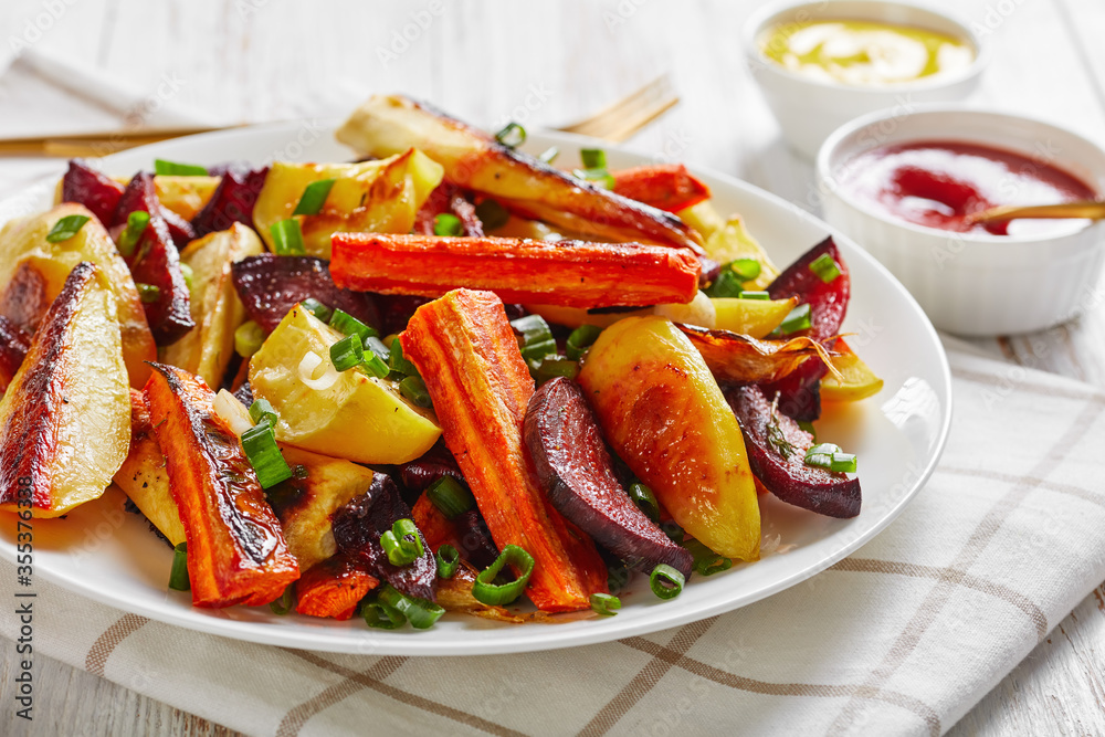 grilled veggies on a white plate, top view grilled veggies on a white plate, top view