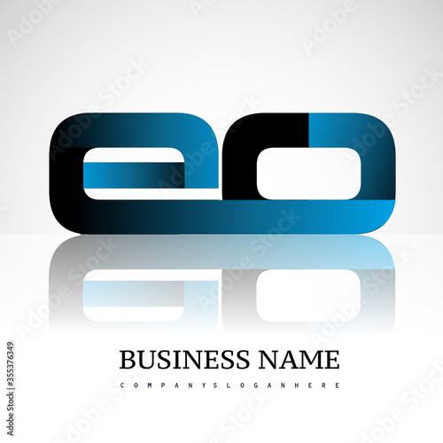 Initial letter EO uppercase modern and simple logo linked blue and black colored, isolated in white background. Vector design for company identity.
