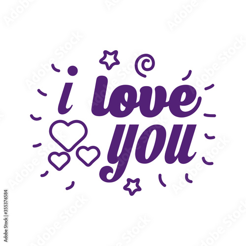 I love you text with hearts line style icon vector design