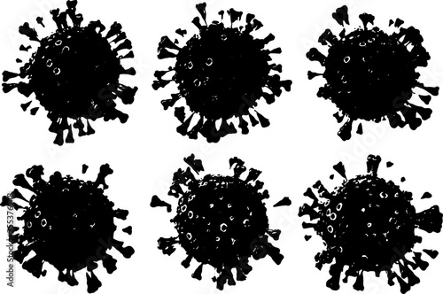 COrona VIrus COVID - 19 under the microscope 3d illustration, vector ink silhouette logo.