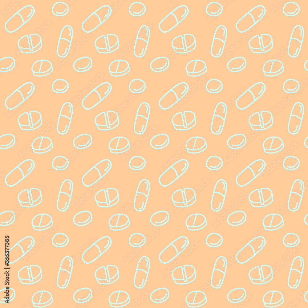 Seamless pattern with medicines, capsules, medicaments, drugs, pills and tablets. Medical pharmacy backgrounds and textures. Vector EPS10 illustration in doodle style Seamless pattern with medicines, capsules, medicaments, drugs, pills and tablets. Medical pharmacy backgrounds and textures. Vector EPS10 illustration in doodle style