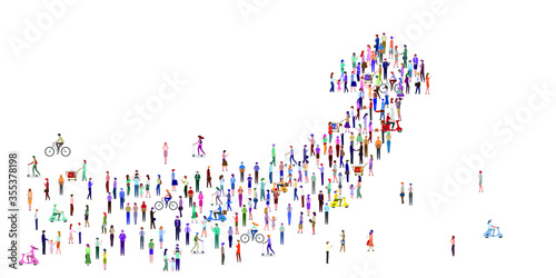 A large group of people in the shape of a growing arrow. Success business concept. Isolated  white background. Vector illustration.