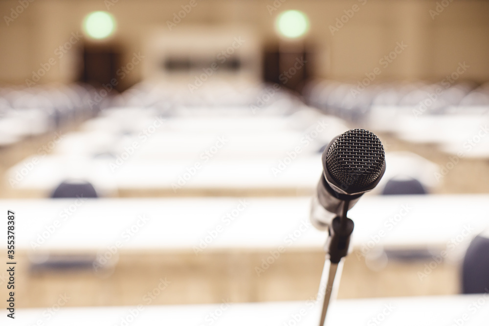 Microphone on the stand for public speaking,Welcoming or Congratulations Speech and performance Concept.