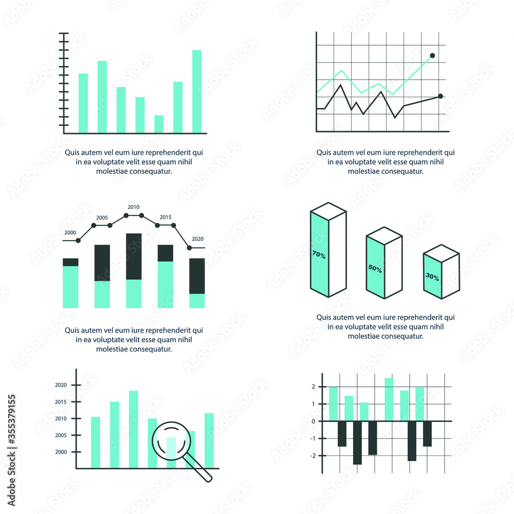 Business infographics. Vector set of business elements such as marketing charts, graphs. Inforgaphics data template.