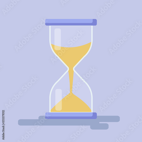 Transparent sandglass icon on blue background.Sandclock vector illustartion. Time hourglass in flat style.