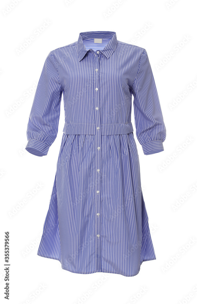 Beautiful striped shirt dress on white background Beautiful striped shirt dress on white background