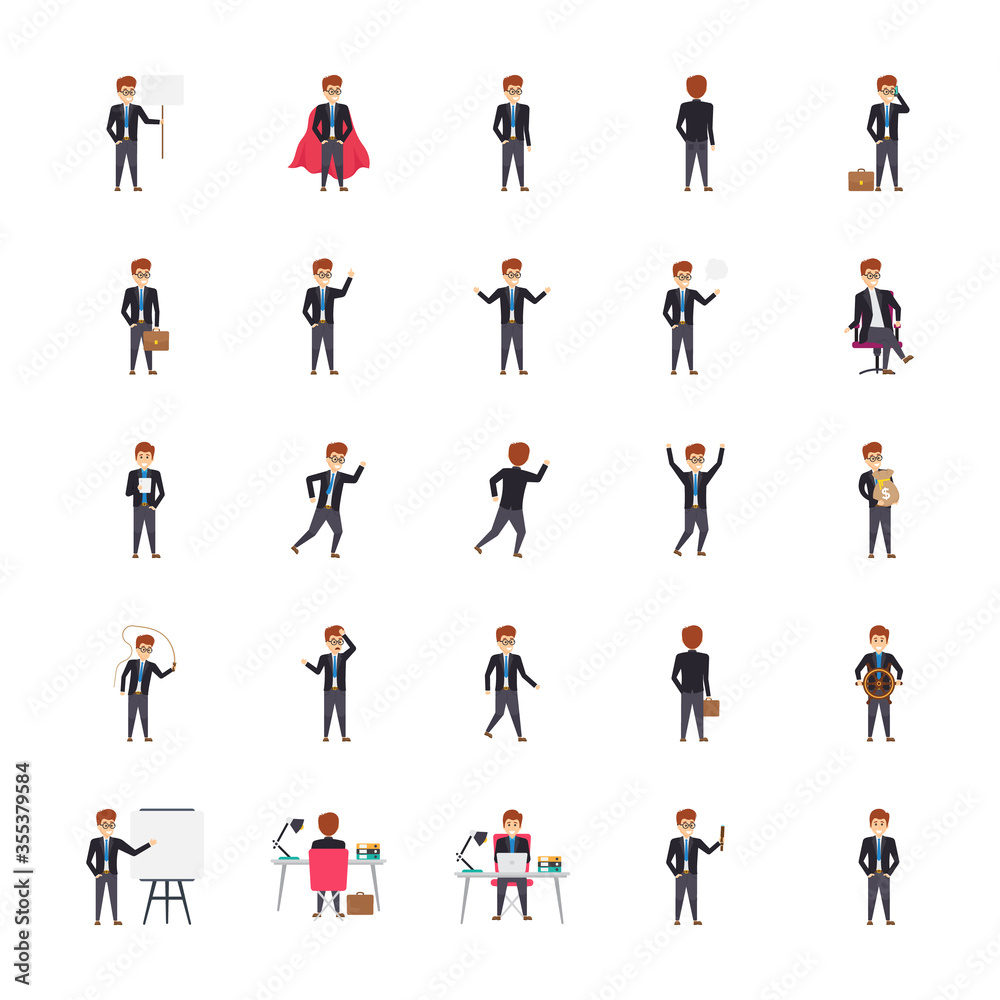 Managers In Different Poses And Emotions 25 Illustrations