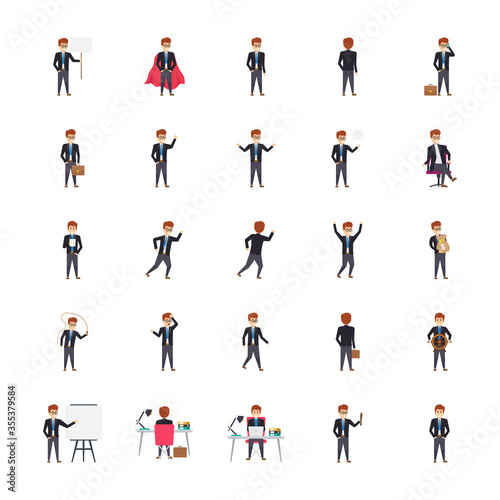 Managers In Different Poses And Emotions 25 Illustrations