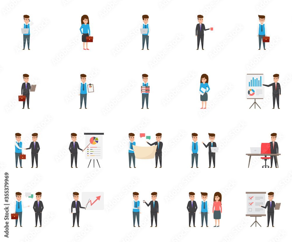 Flat Icons of 20 Business Characters