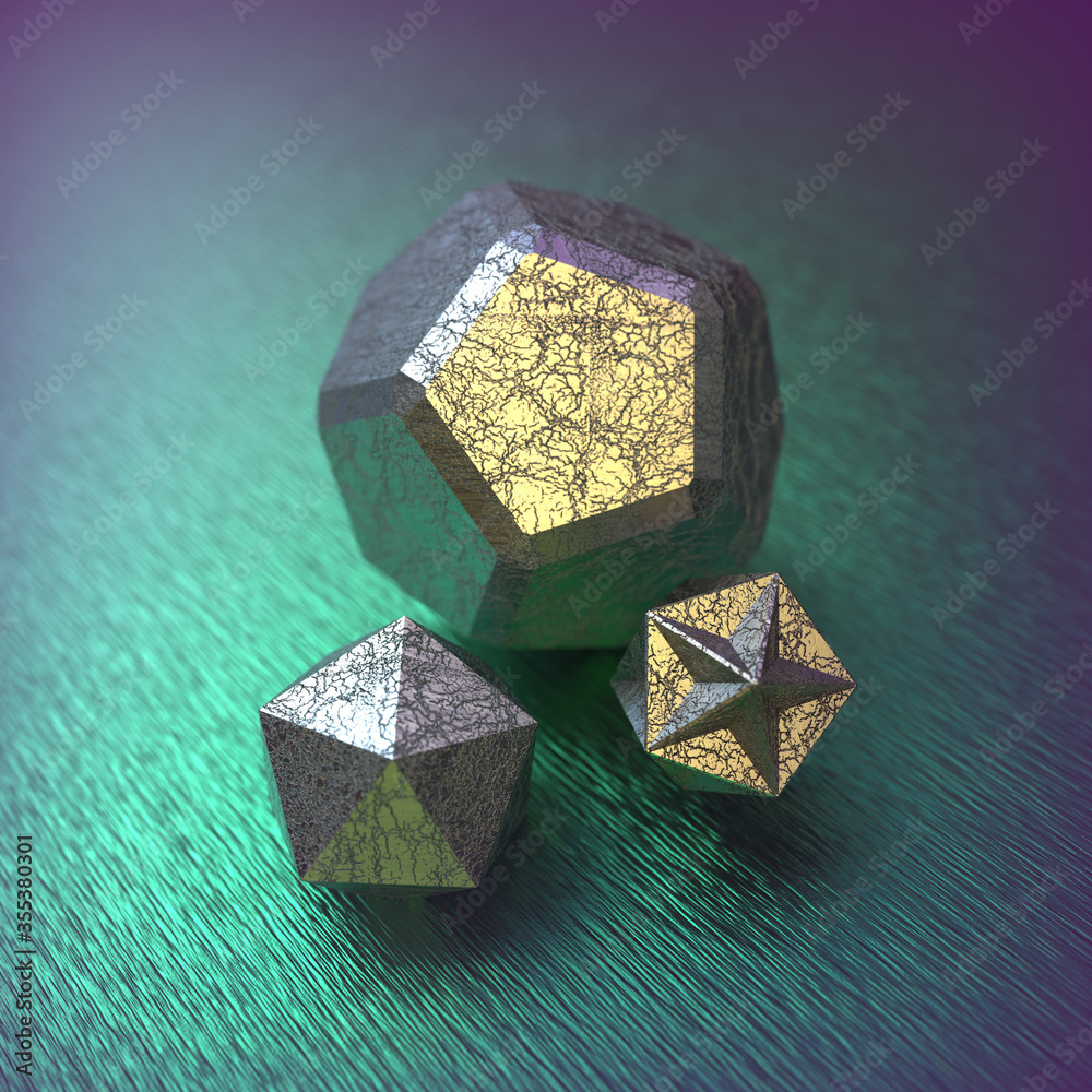 Obraz premium 3D illustration with geometric figures and blurred background