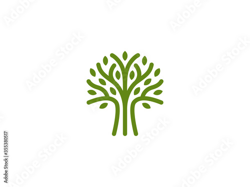 Monogram tree logo vector template. Simple minimalist tree icon line art illustration