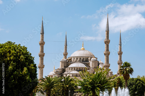Blue Mosque or Sultanahmet Camii in Istanbul, Turkey. Scenic view of the beautiful Blue Mosque in summer.