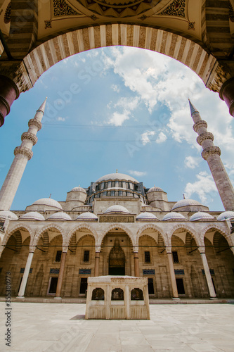 Courtyard of Selimiye Mosque in Edirne, Turkey. The mosque is in UNESCO World Heritage Site.